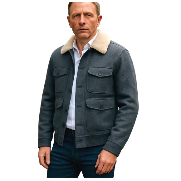Gucci Men’s Grey Felt Jacket with Cream  Shearling Collar. Size 54. NWOT - Picture 1 of 14